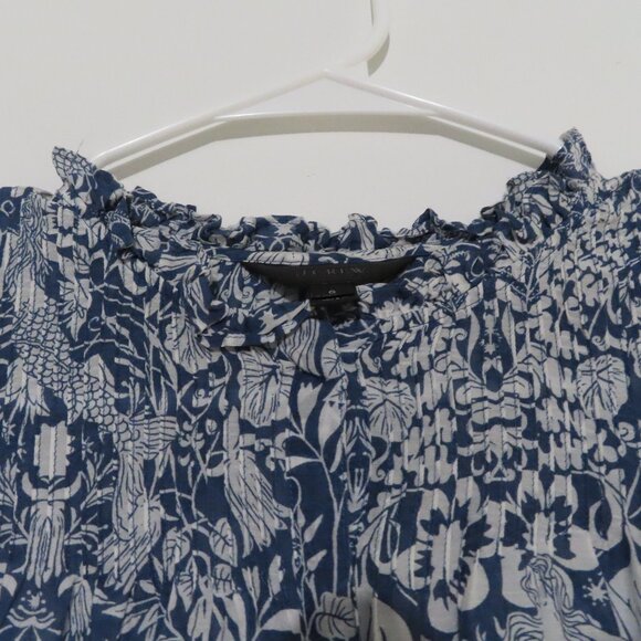 J.Crew Floral and Mermaid Print Pin Tuck Cotton/Silk Blend Top Size 0 - Picture 4 of 14